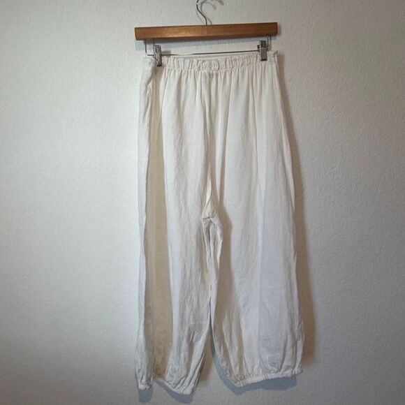 Bryn Walker White Linen Campa Balloon Leg Cropped Pants Lagenlook Women's Medium - Picture 3 of 6
